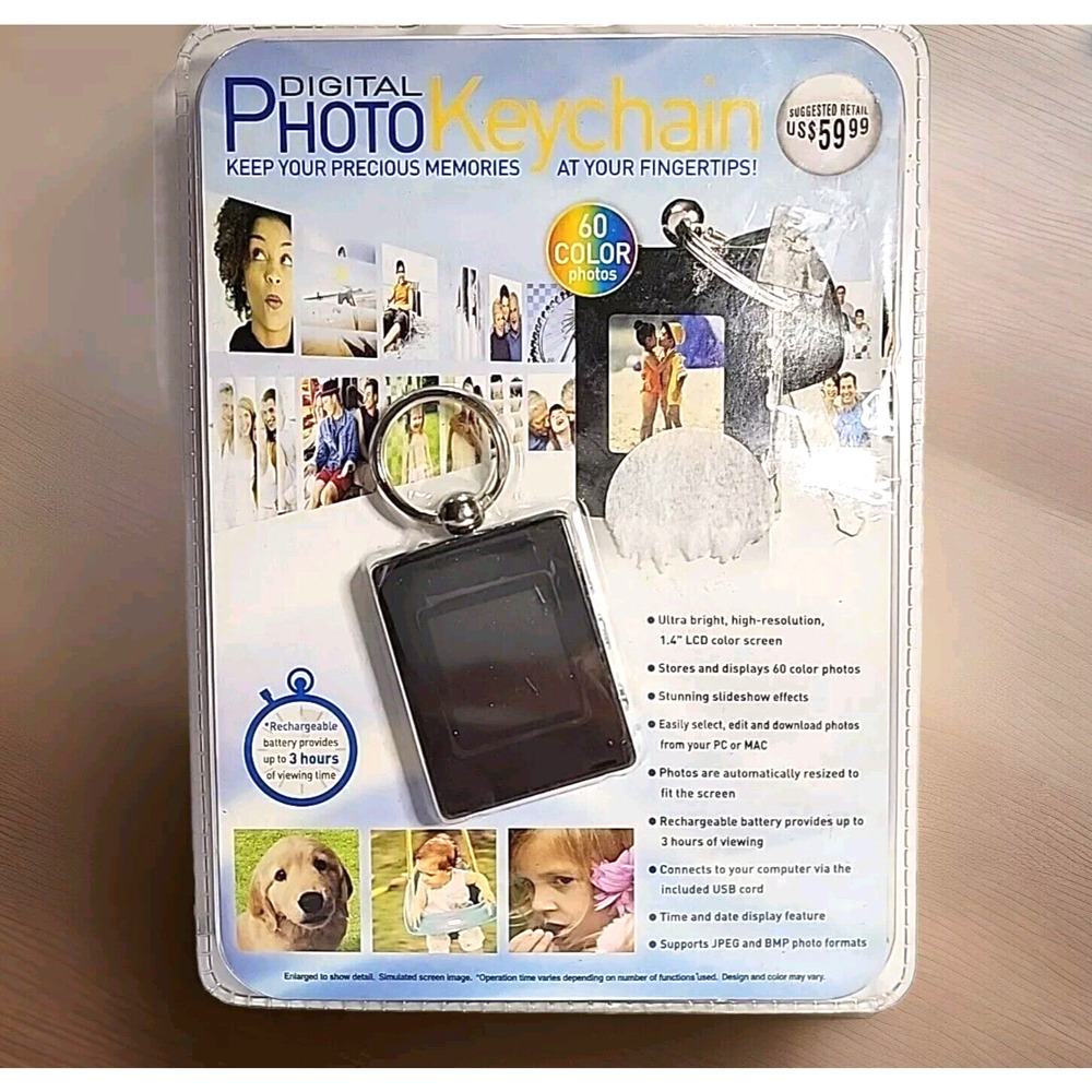 Innovage Digital Photo Keychain - 60 Color Photos, 8MB Storage, Includes Charger